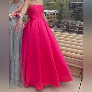 Madison James Maxi strapless pink Prom dress